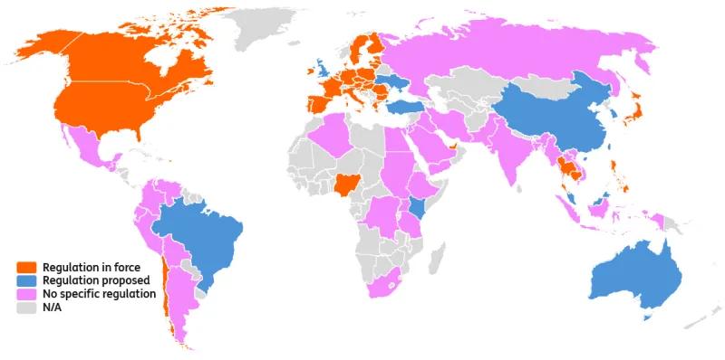 Distribution of current stablecoin regulations worldwide